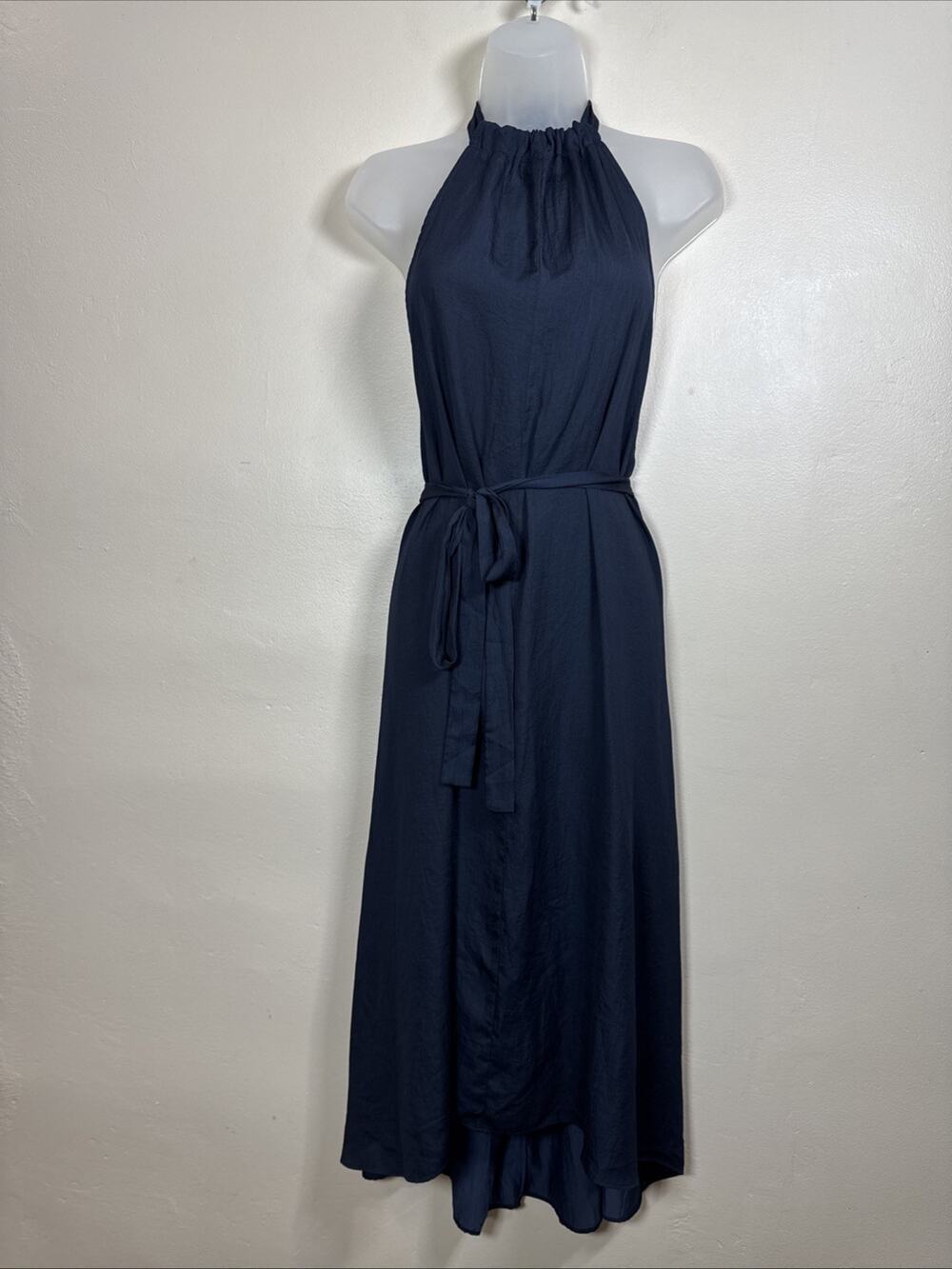 Dress Forum Halter Midi Dress Backless Navy Blue Party Formal Satin S Sexy
